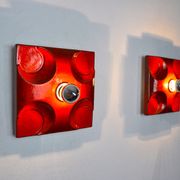 Pair of Fat Lava wall lamps by Hustadt Leuchten, Orange ceramic, Germany, 1960