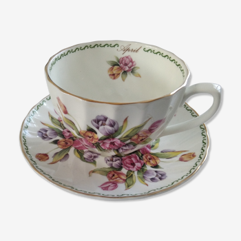 Large April tea cup and Windsor English porcelain saucer
