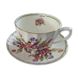 Large April tea cup and Windsor English porcelain saucer
