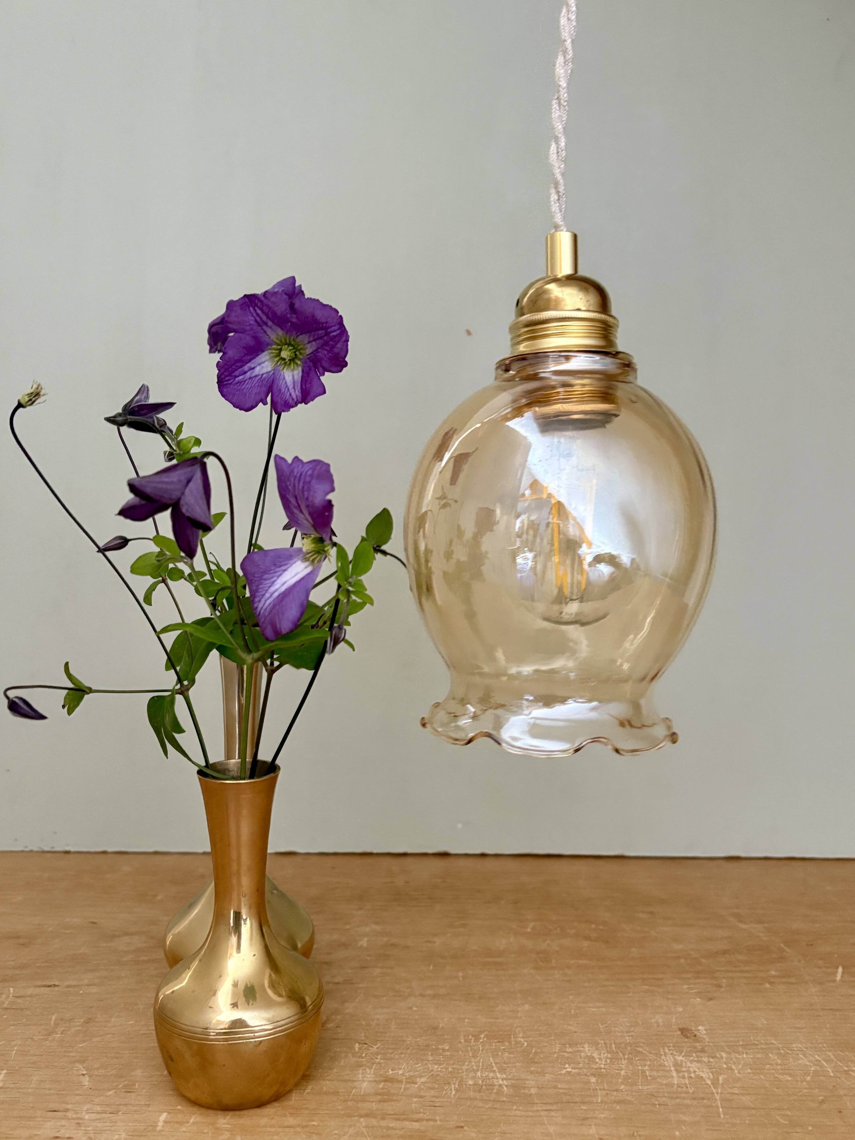 Vintage tulip pendant light in amber glass