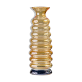 Vase en verre de Murano vintage en jaune et bleu irisé, forme ondulée en bulles, Italie années 1980.