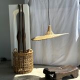 Small suspension, rattan luminaire in hat shape D:60cm