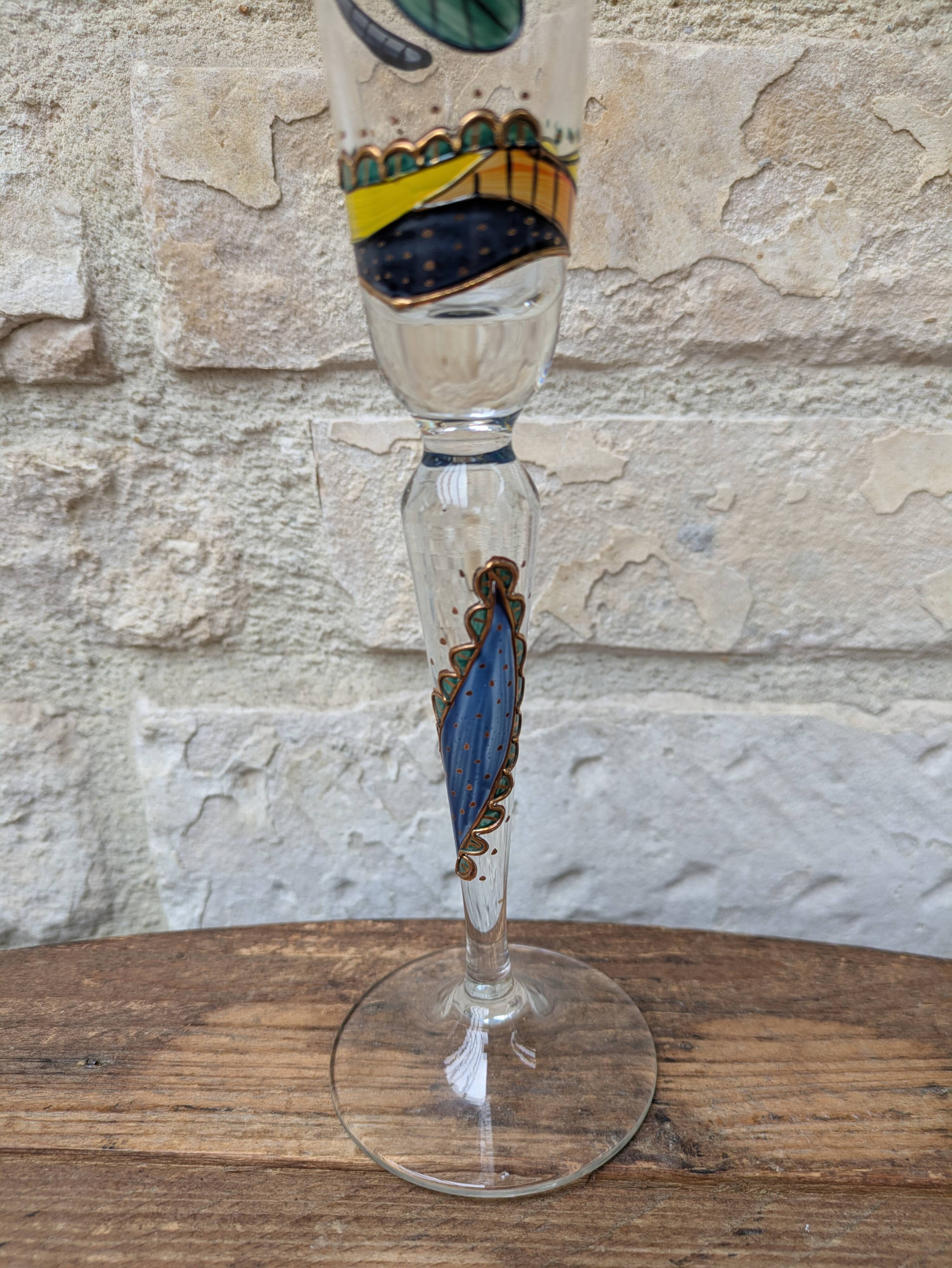 Champagne flute Paul Nagel collection Rêverie model Libellule hand-painted