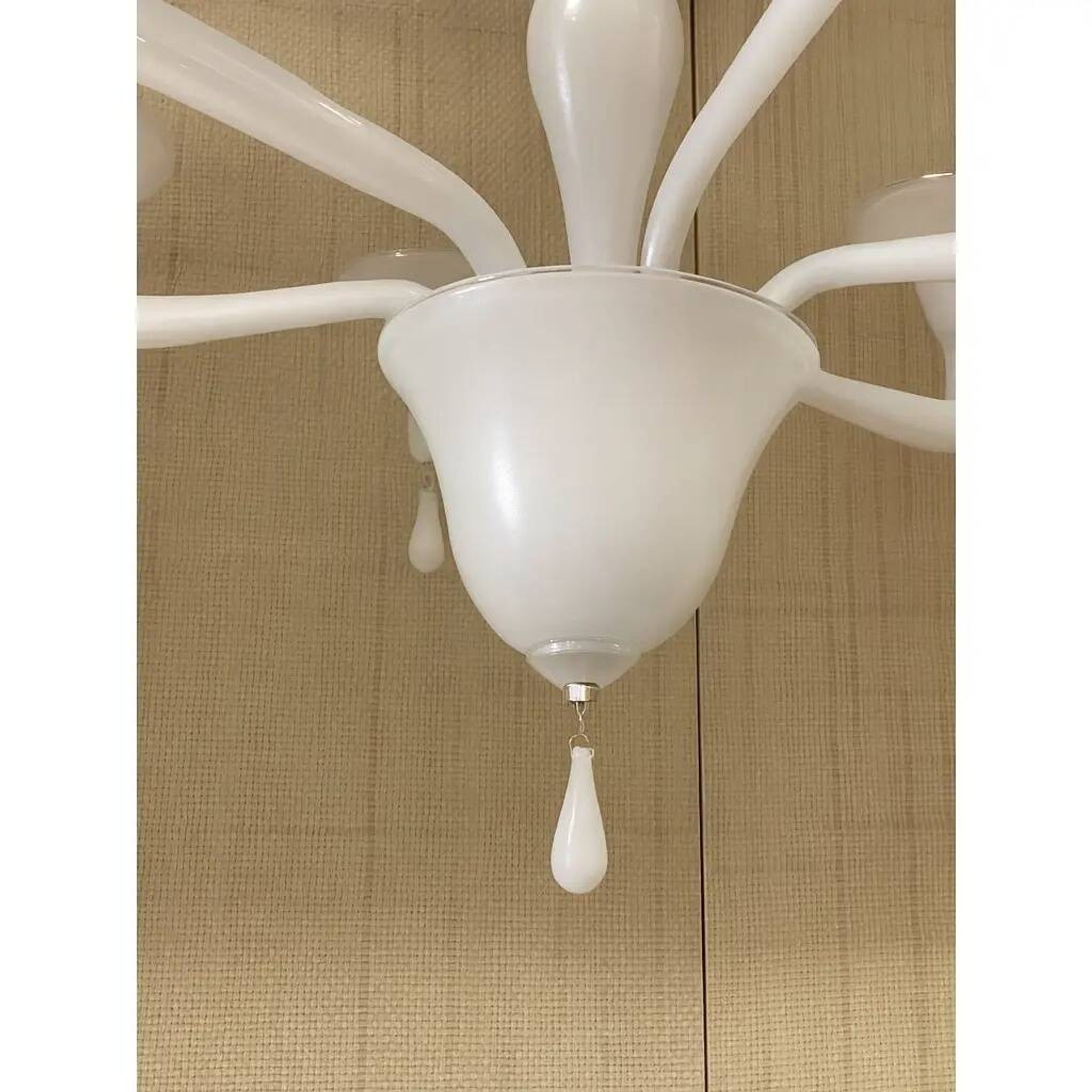 Contemporary Italian 6 Arms White Murano Glass Chandelier