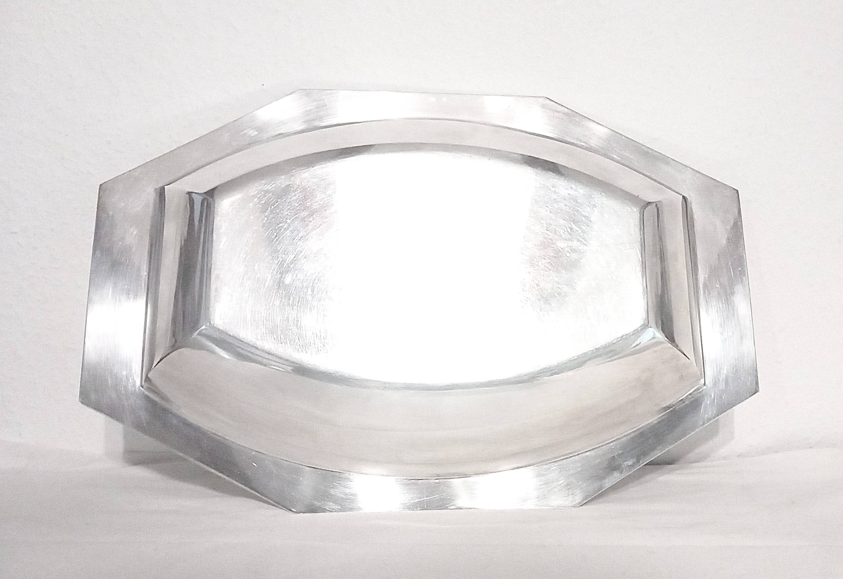 Silver-plated metal designer dish with hallmarks