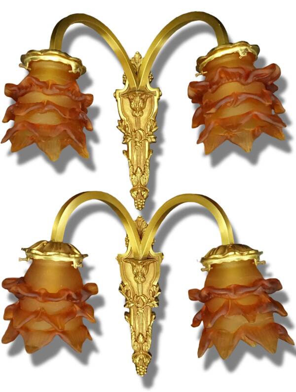 Pair of Louis XVI style wall sconces by Lucien GAU, Paris - gilded bronze