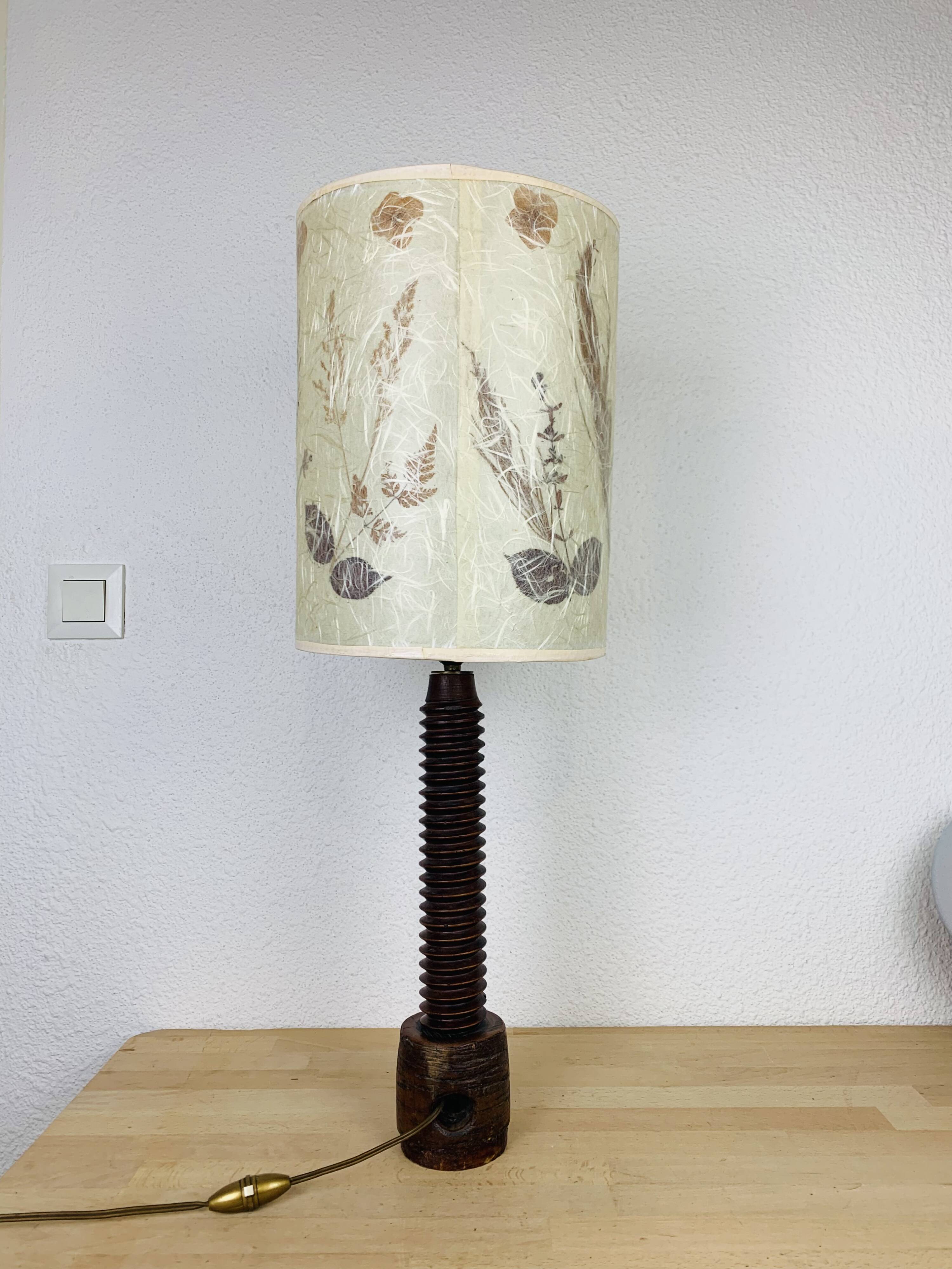 Brutalist folk art lamp 73 cm, turned wood