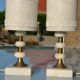 2 white alabaster and brass bedside lamps from the 60s
