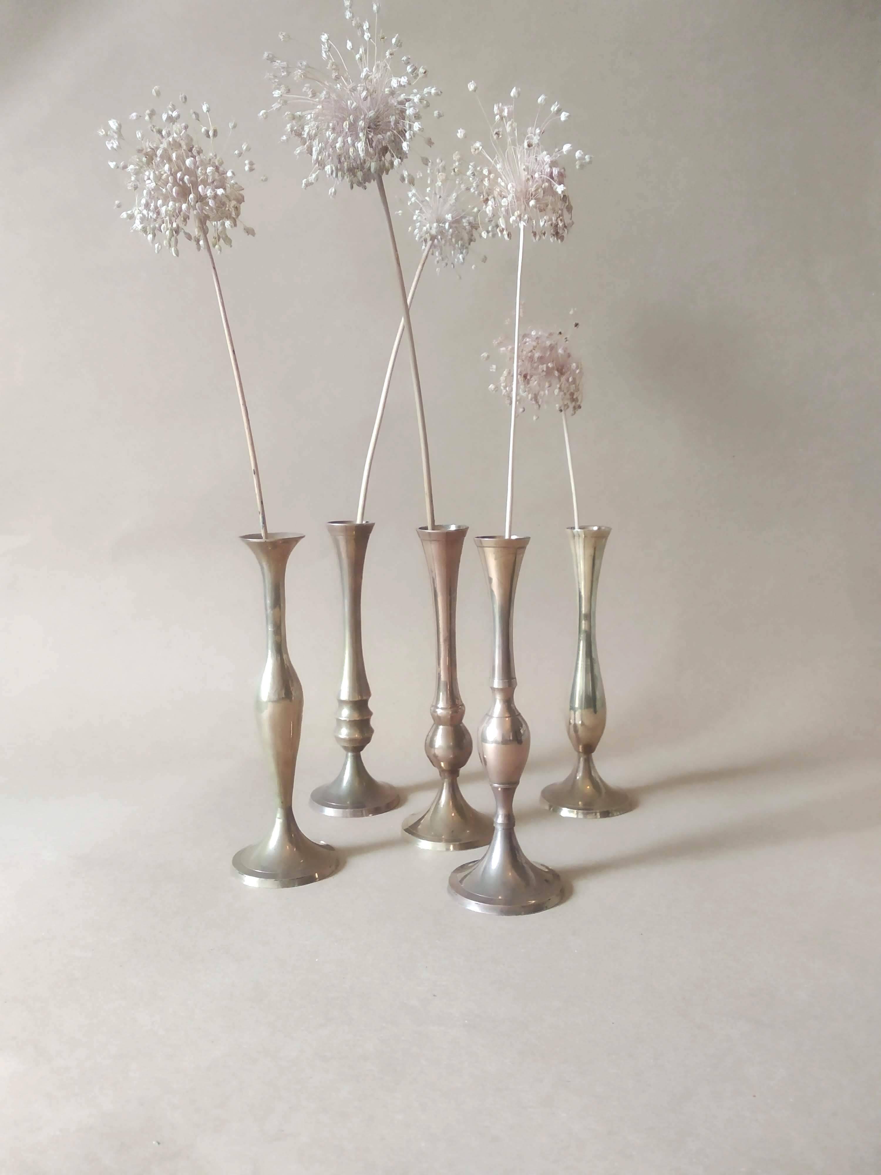 Ensemble de 5 soliflores en laiton vintage
