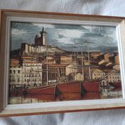 Painting bernard buffet, marseille, boats in the old port, braun edition