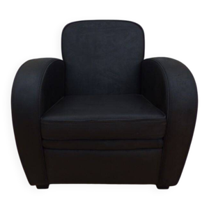 Fauteuil club en cuir - gris noir