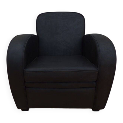 Fauteuil club en cuir noir gris - Très bon état