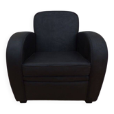 Fauteuil club en cuir noir gris - Très bon état