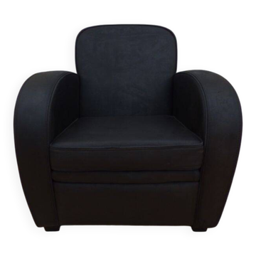 Fauteuil club en cuir noir gris - Très bon état