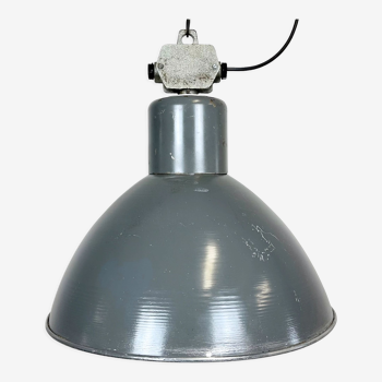 Grey industrial aluminium pendant lamp from polam wilkasy, 1960s