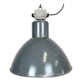 Grey industrial aluminium pendant lamp from polam wilkasy, 1960s