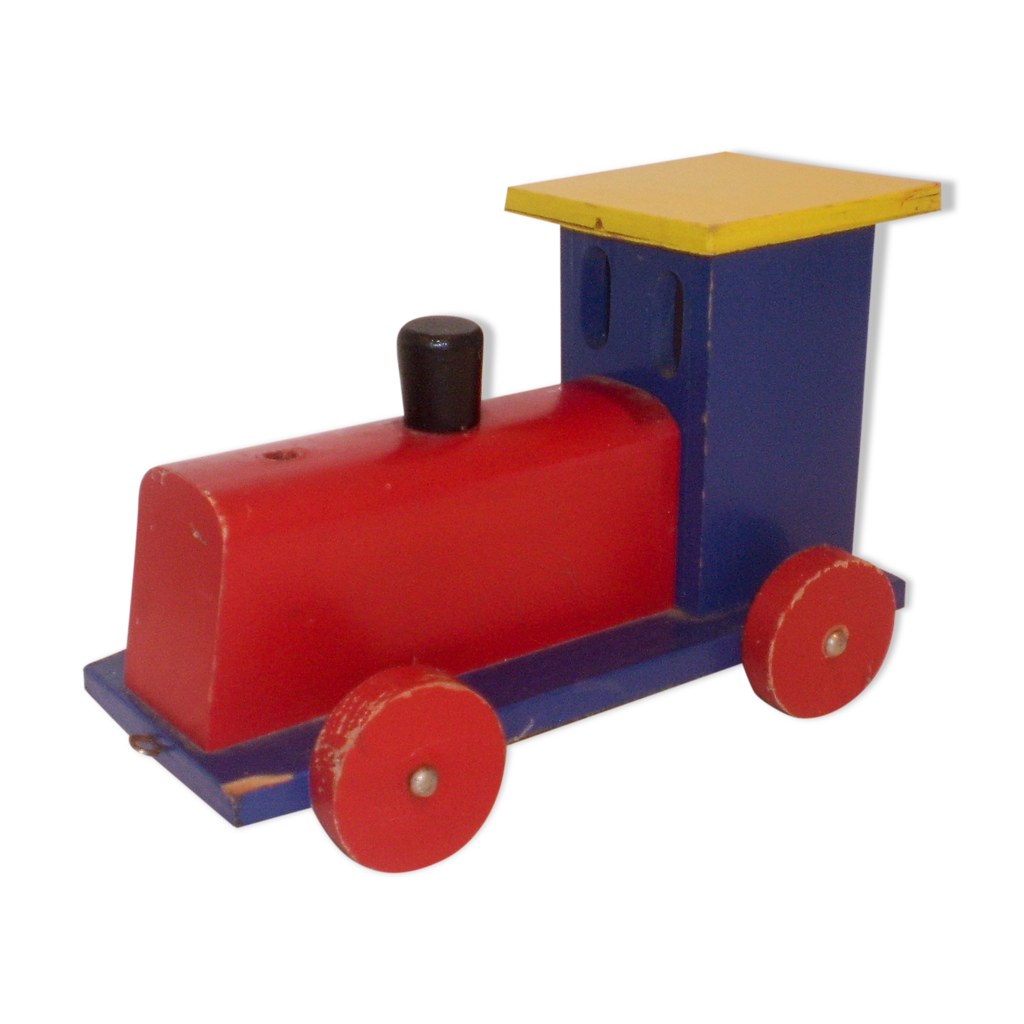 Grande Locomotive En Bois Passagers, 74 Cm, Réalisation Artisanale Unique
