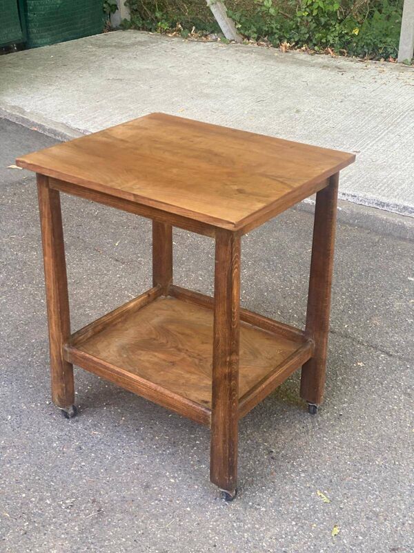 Table d'appoint desserte bar vintage à roulettes art déco noyer 1960