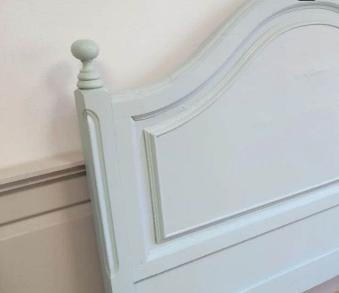 Sky blue solid oak headboard and bed frame