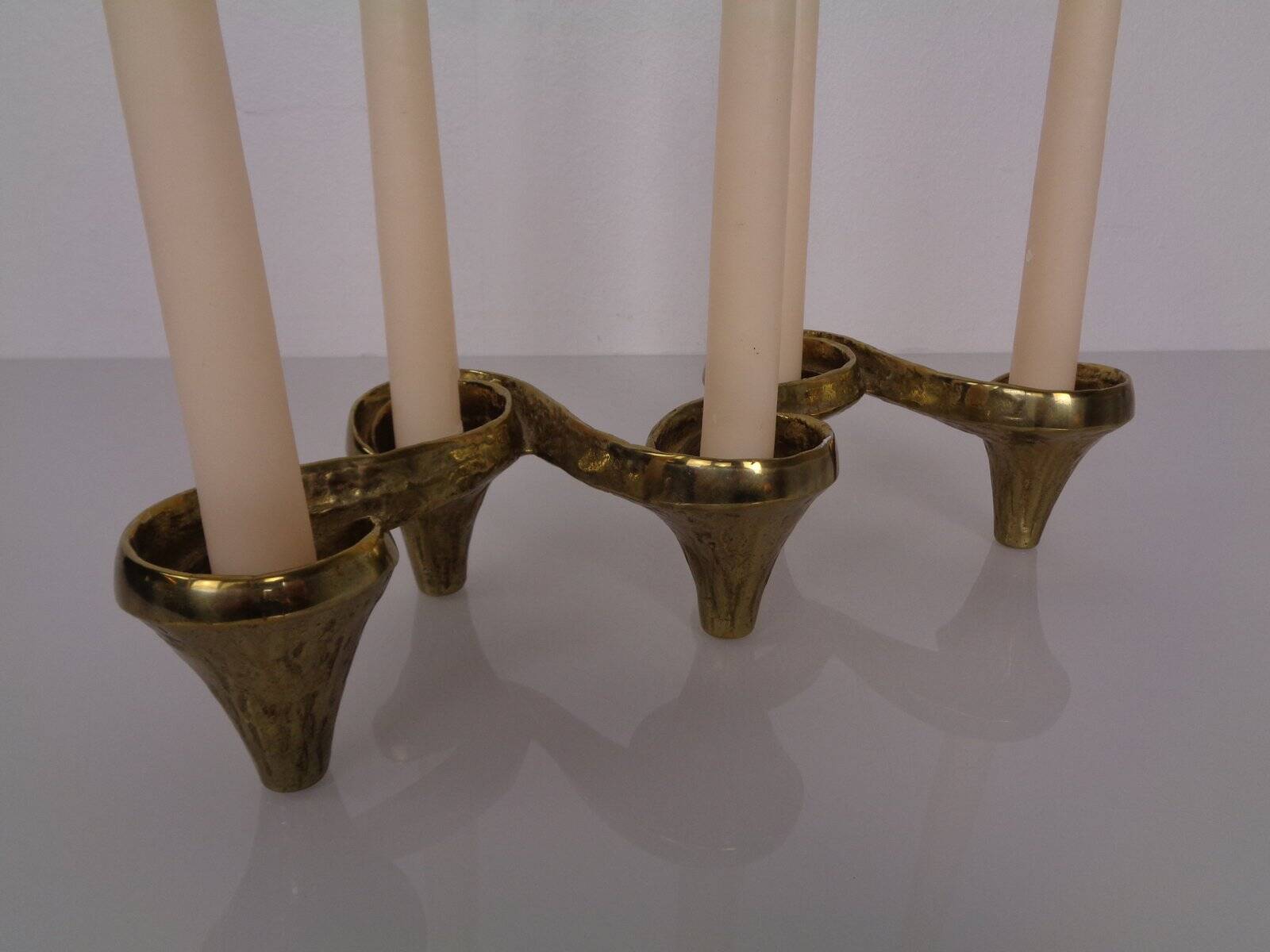 Large Brutalist Bronze Candleholder by Michael Harjes, 1960s