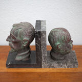 Pair of terracotta and marble bookends, don quixote and sancho panza, paperweight, library