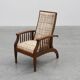 Arts & Craft oak armchair with spindle sides and tweed upholstery, Belgium
