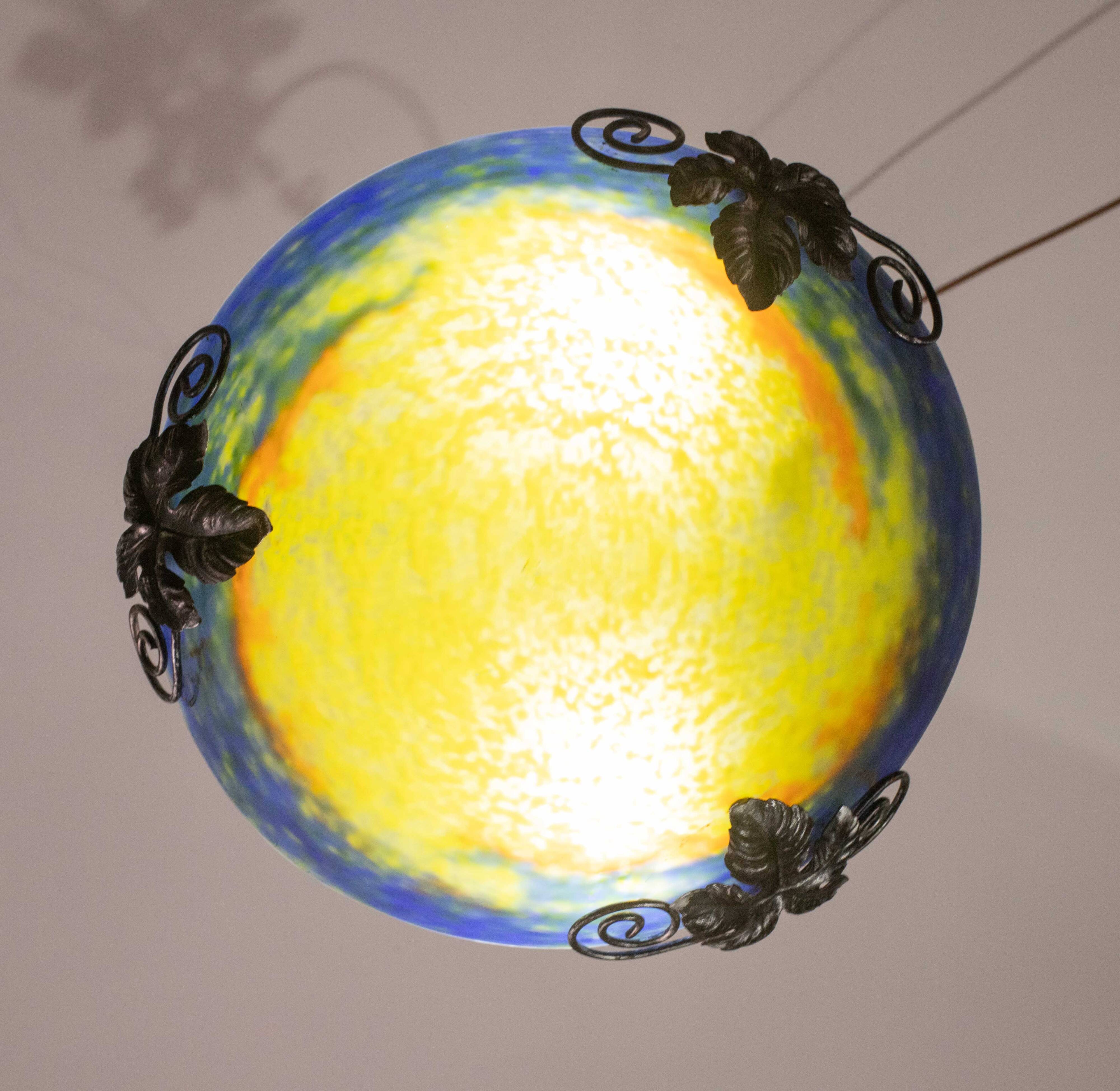 Art Deco yellow pendant light by G.V. de Croismare, Muller Frères, France, 1920s