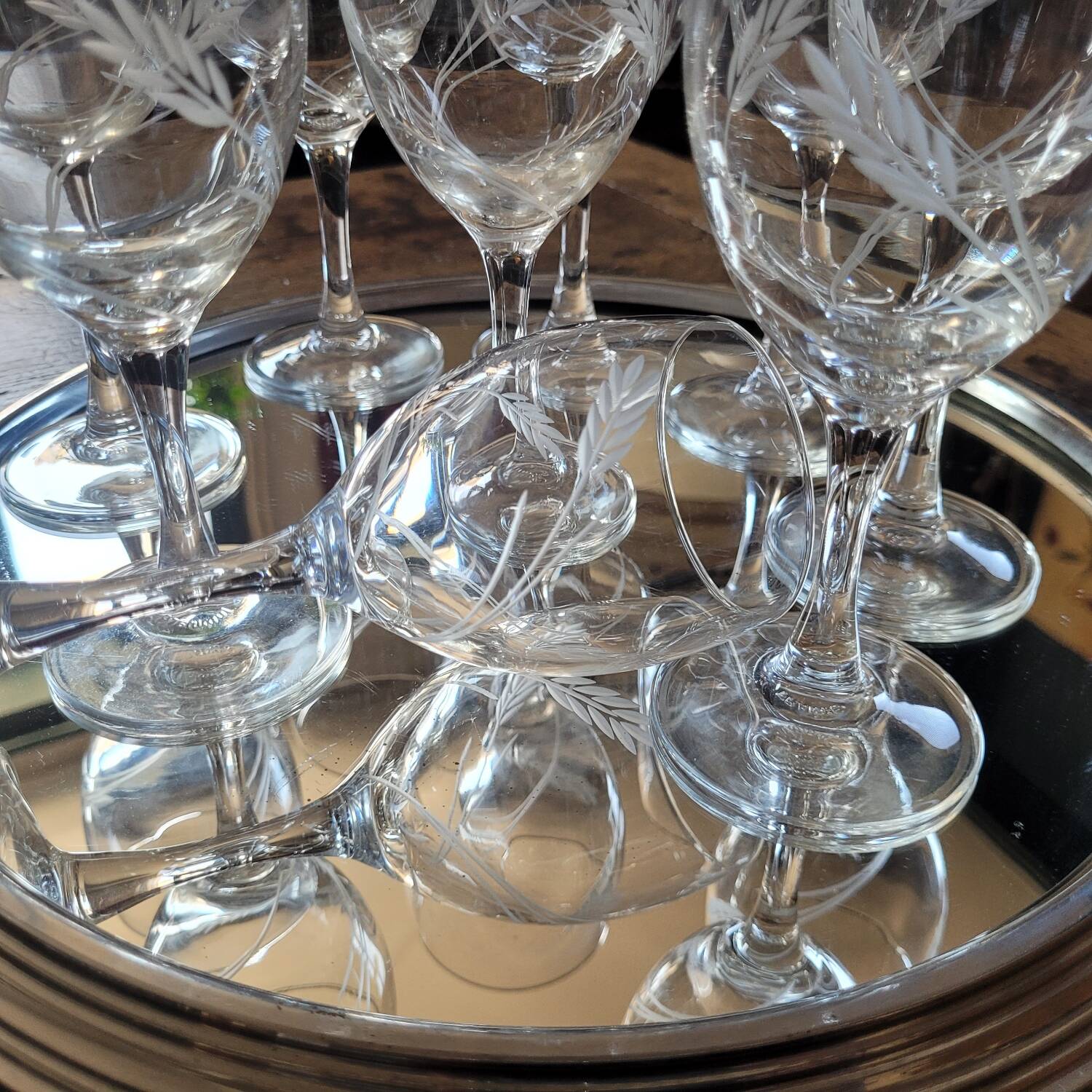 9 Verres à Pied Vintage Épi de Blé Ciselé