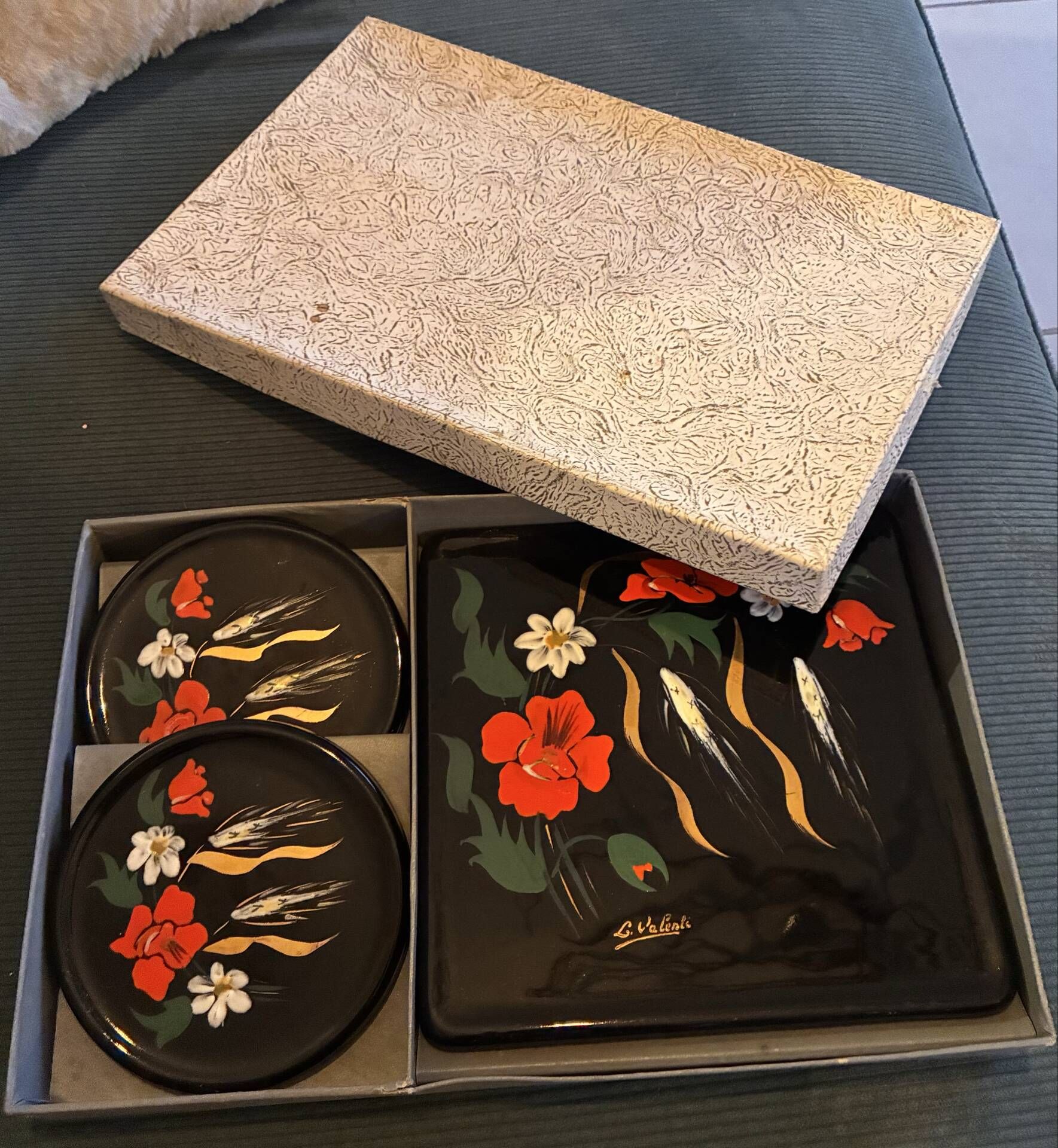Vintage Table Set Enamels of Longwy – L. Valenti (Original Box)