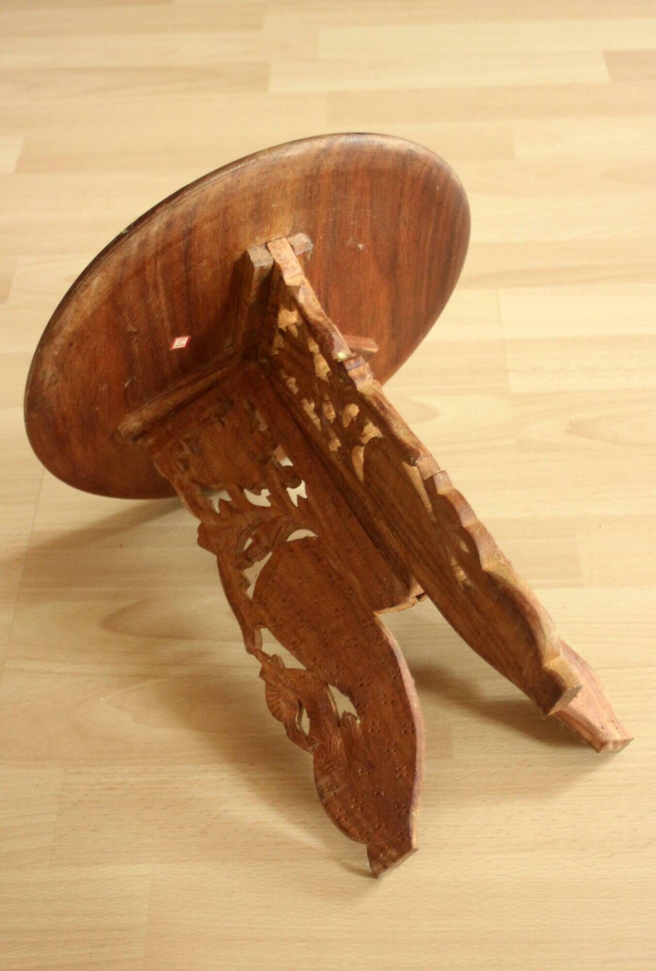 Handmade hand carved wooden plant stand, vintage from the 1970s