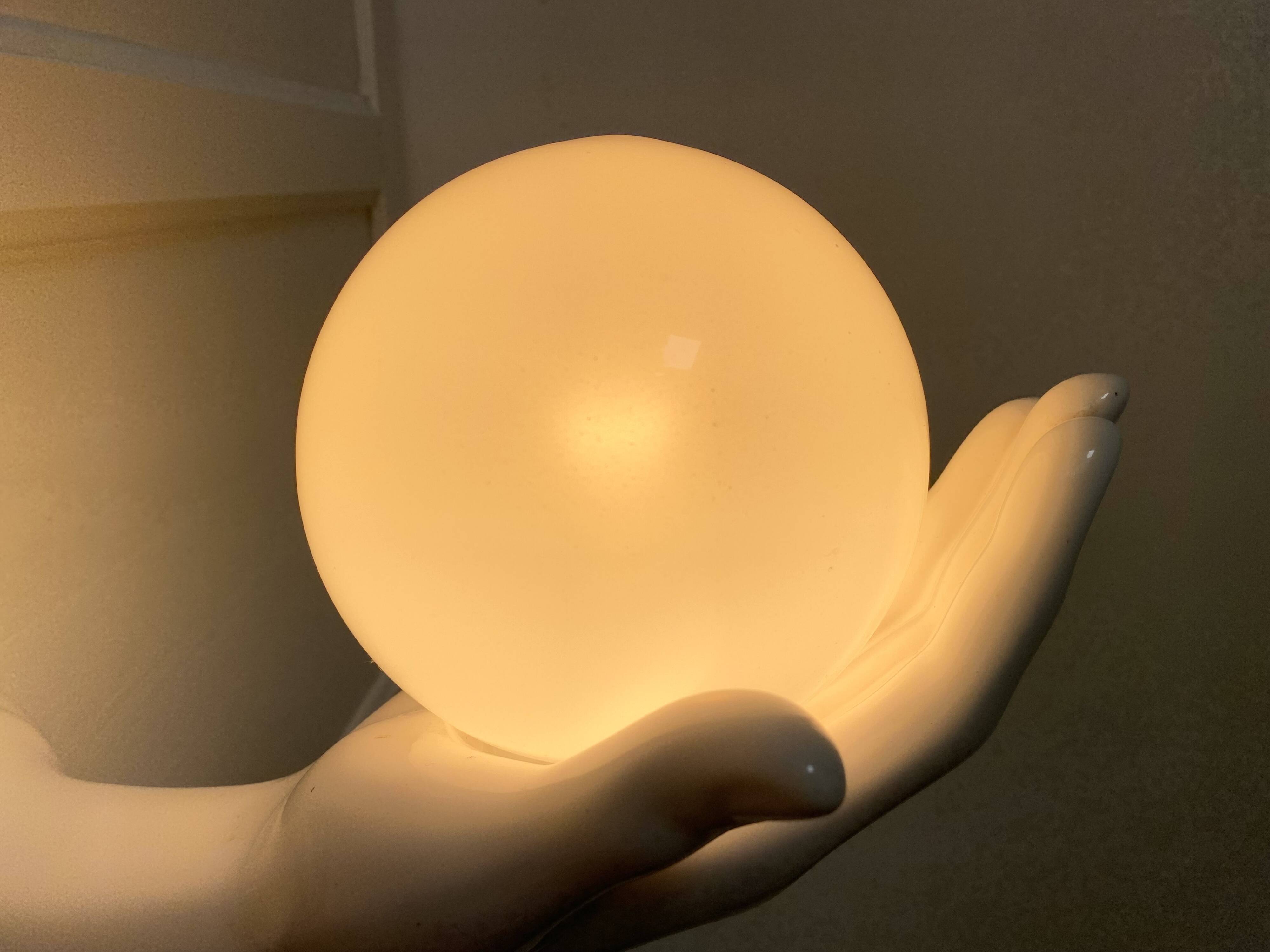 Ceramic and opaline women's hand wall light, 1970s
