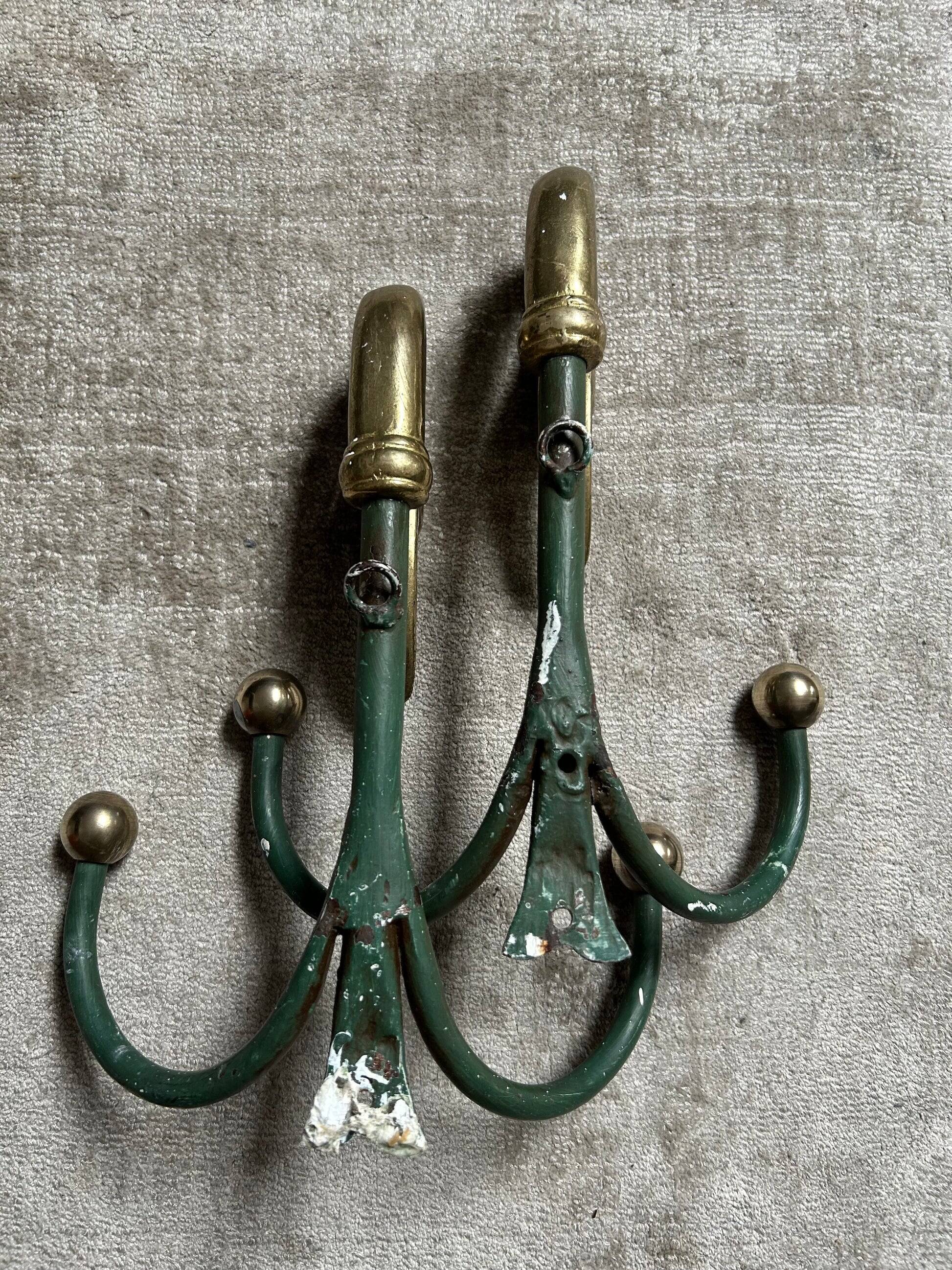 Rare set of swan neck coat hooks with mirror frame attributed to Maison Jansen, France, 1950s.