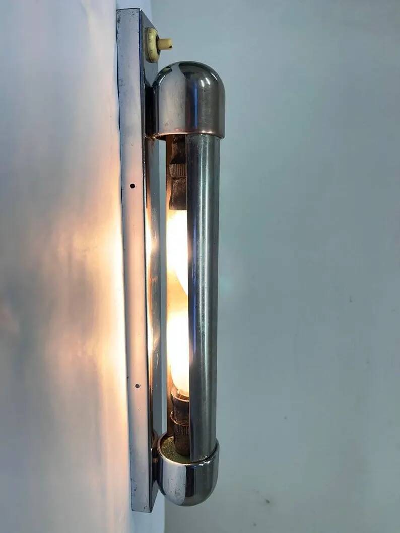 Chrome design Bauhaus Wall Lamp, 1930s - Czechoslovakia