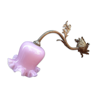 Bronze and opaline floral wall lamp