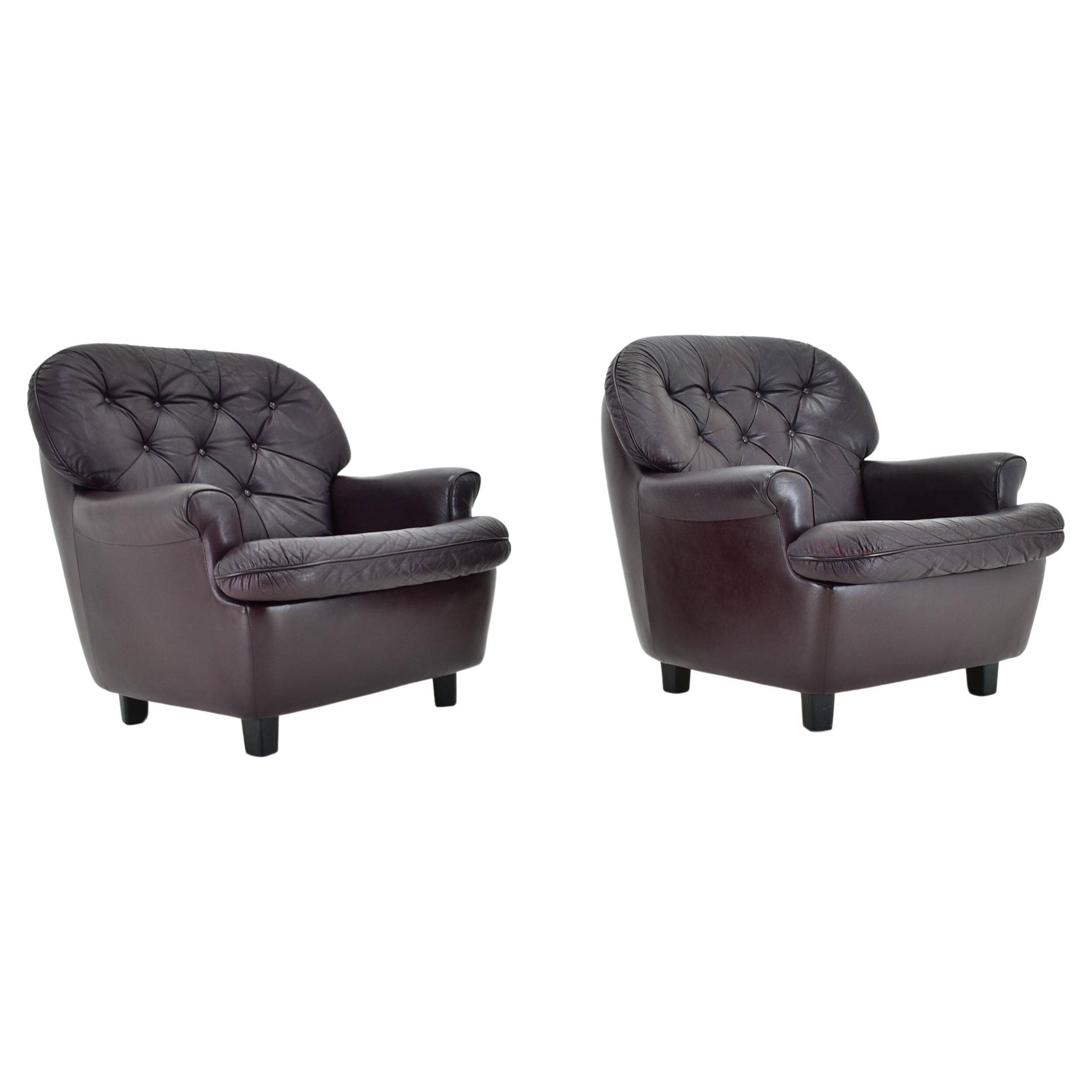 Design, Scandinavian, leather armchairs by Peem, 1970s, Finland