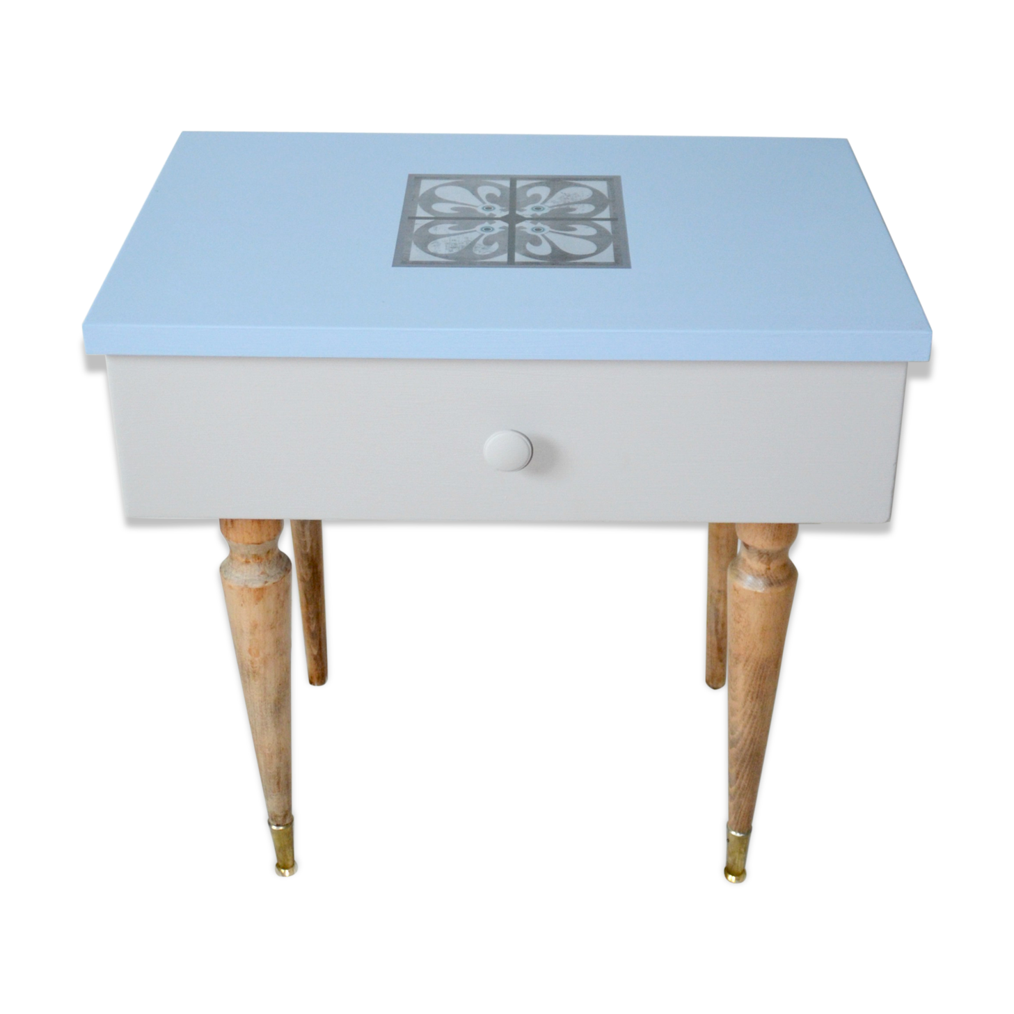 Revamped vintage bedside on blue