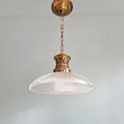 Art Deco glass pendant light with ribbed transparent design, 1920-30.