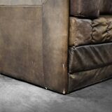 Vintage Mid-Century Modern German Brutalist 2-Seater Brown Leather Bed Sofa