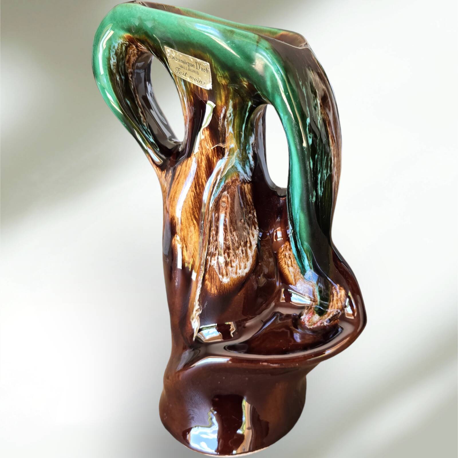 Vallauris glazed ceramic vase with an abstract shape