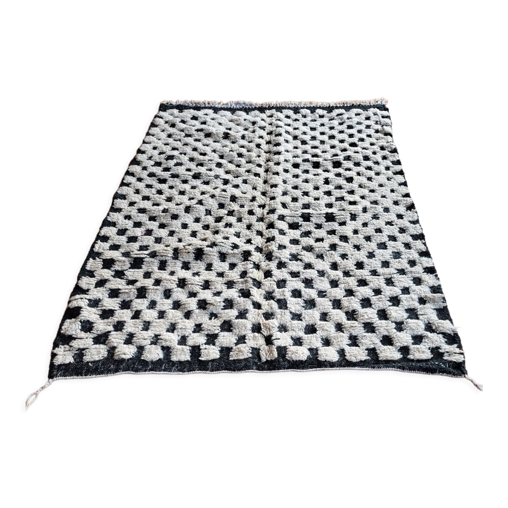 Tapis damier noir et blanc beni ouarain 240 x 160 cm 100 % laine fait main  | Selency