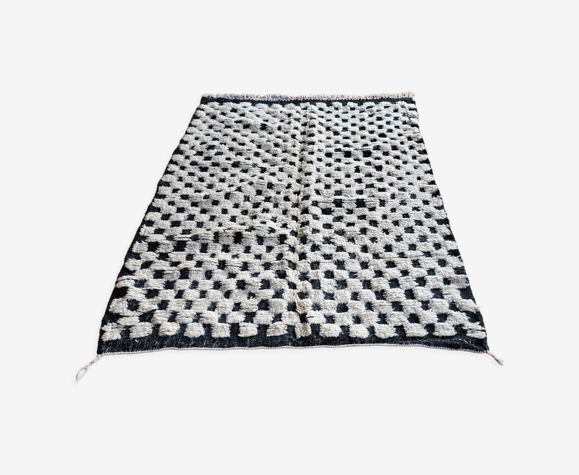 Tapis damier noir et blanc beni ouarain 240 x 160 cm 100 % laine fait main