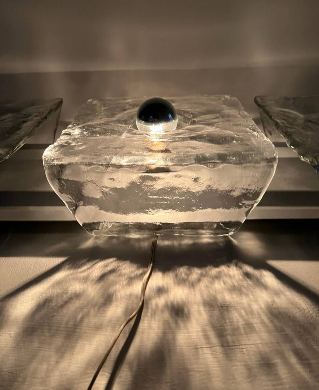 large ceiling lights or Murano glass wall sconces probably by Mazzega