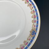 Limoges porcelain cheese/dessert plates with blue border and small pink flowers – MSFP1