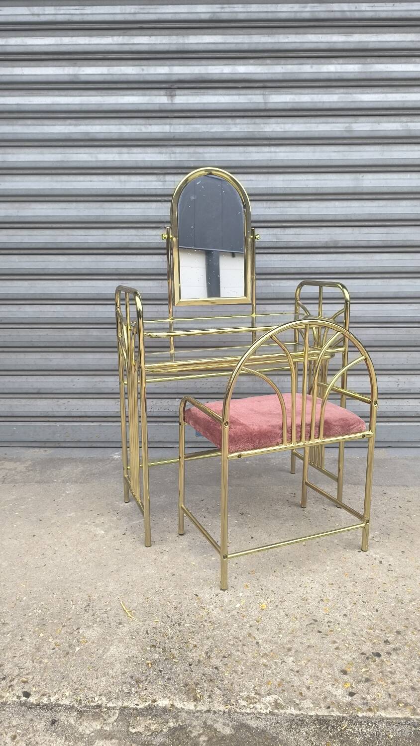 Gold metal dressing table and seat, Italy 1980