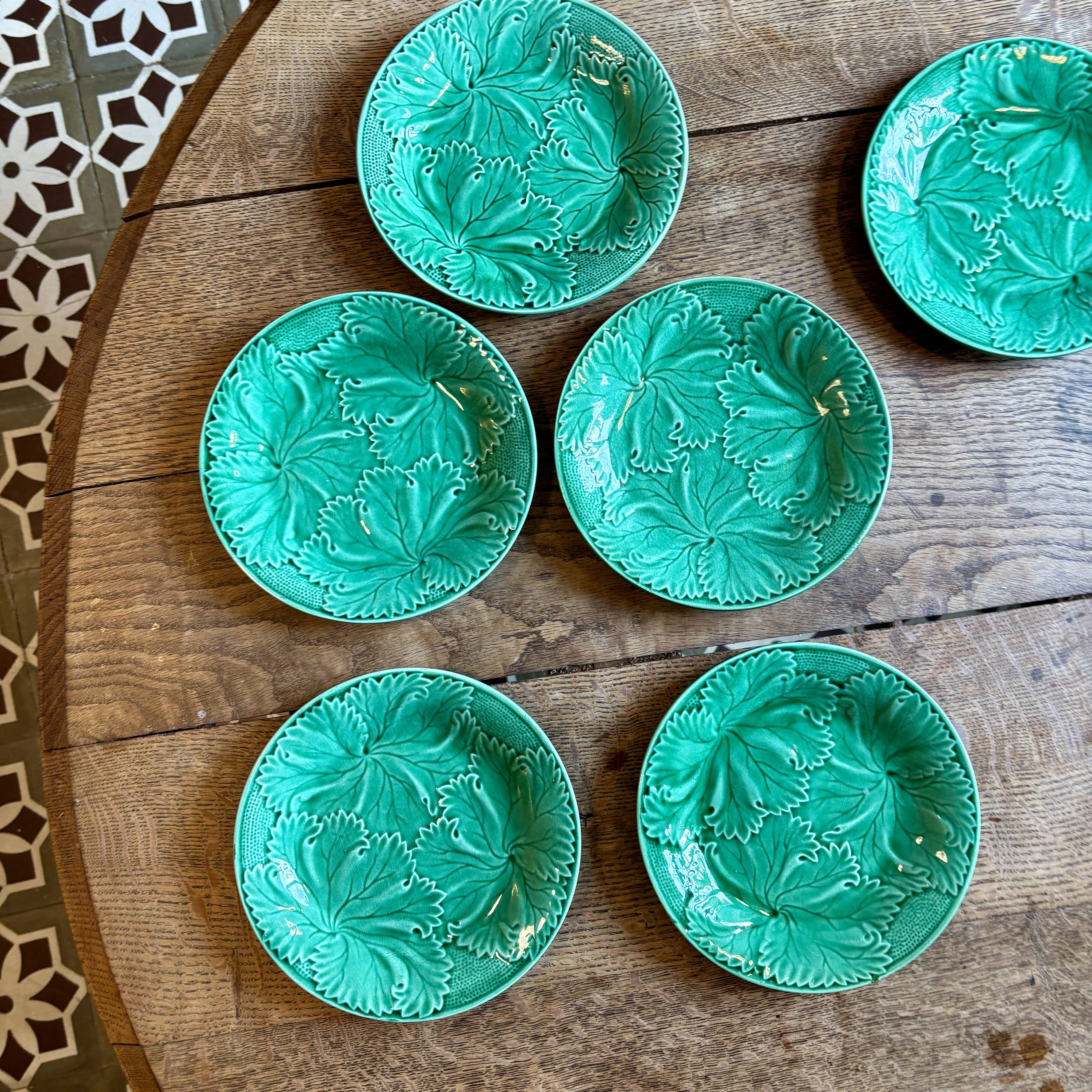 Set of 6 vintage green earthenware plates