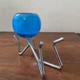 Pair of vintage candle holders 80s in stainless steel and glass paste