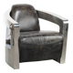 Industrial Aviator design armchair in cowhide finished with aluminium