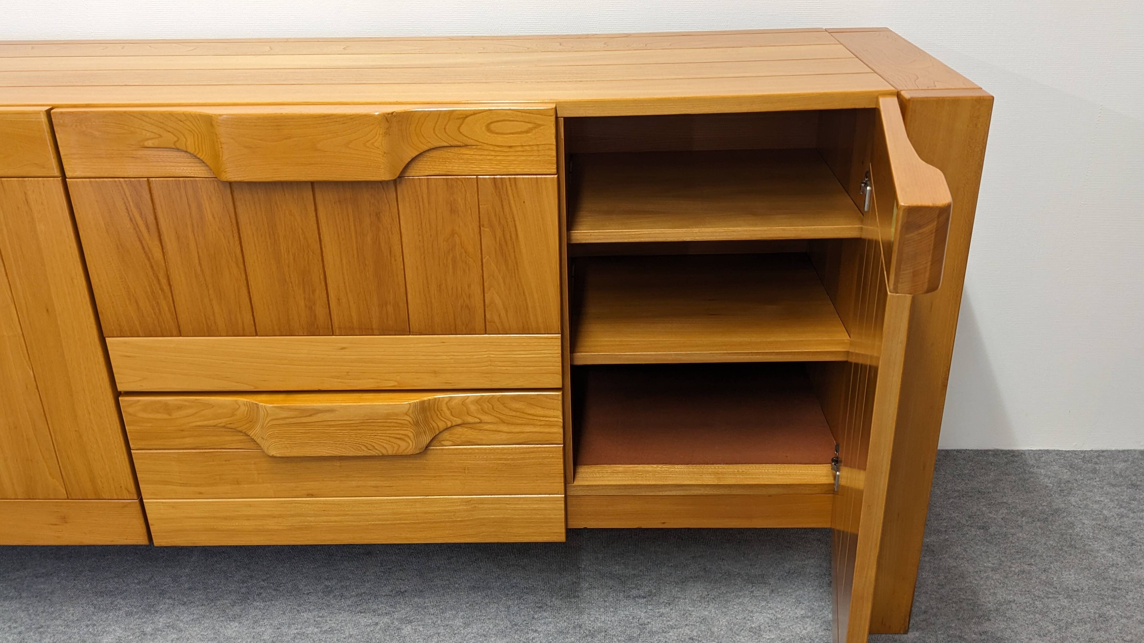 Solid elm sideboard, Maison Regain, France, circa 1970