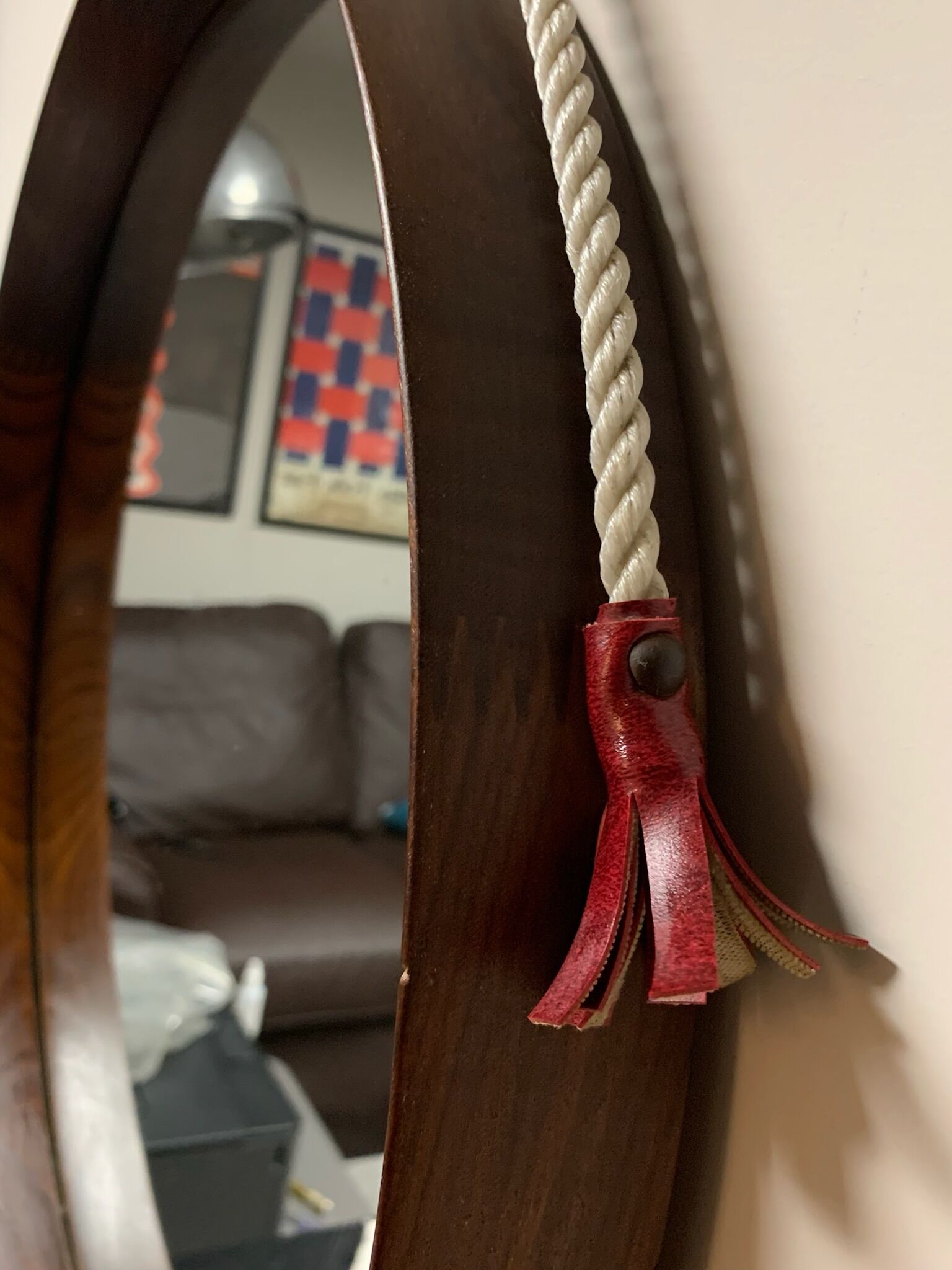 Teak vintage wall mirror, 60s mid century modern wood mirror made in italy