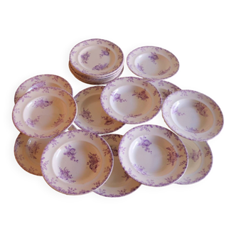 20 assiettes terre de fer violettes Longwy Hanoï